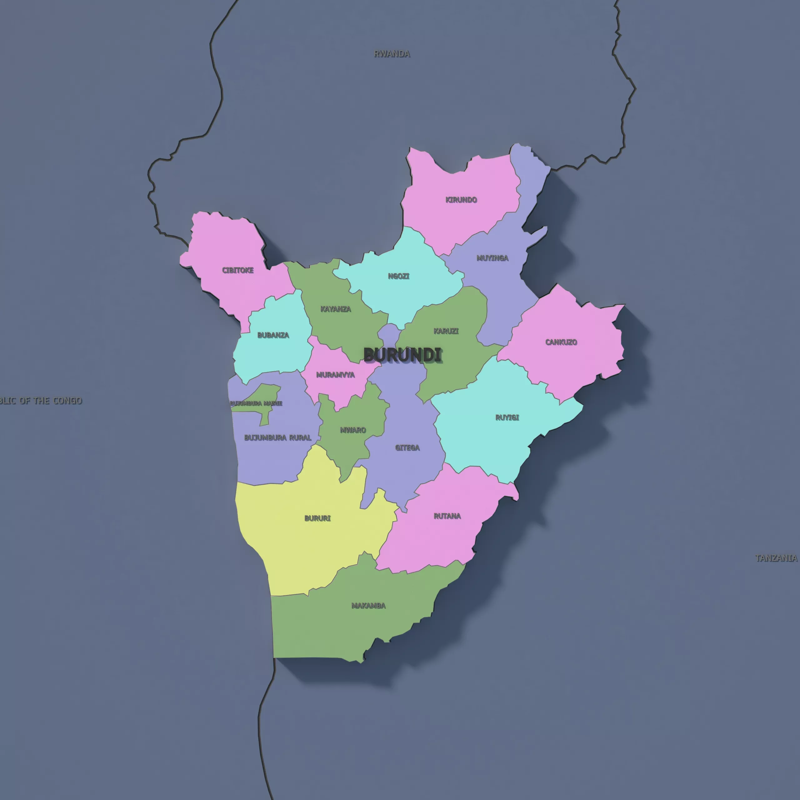 Burundi Admin 1 3D Map - LatLong 3D model