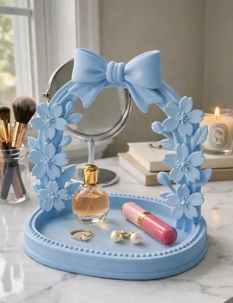 Light Blue Vanity Tray with Floral Arch and Bow Free 3D model