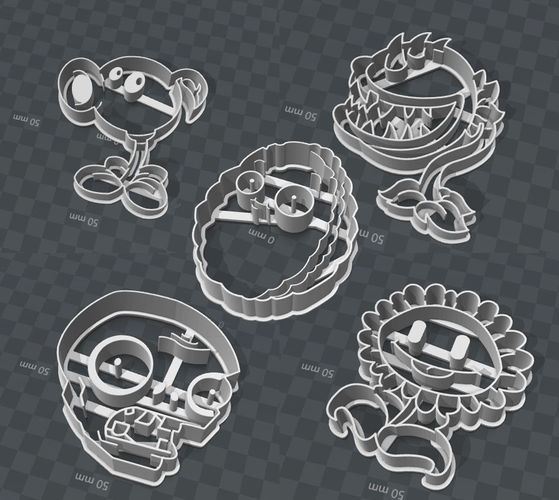 Plants Vs Zombies 5 Piece cookie cutters Kit Set 3D print model