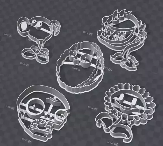 Plants Vs Zombies 5 Piece cookie cutters Kit Set 3D print model
