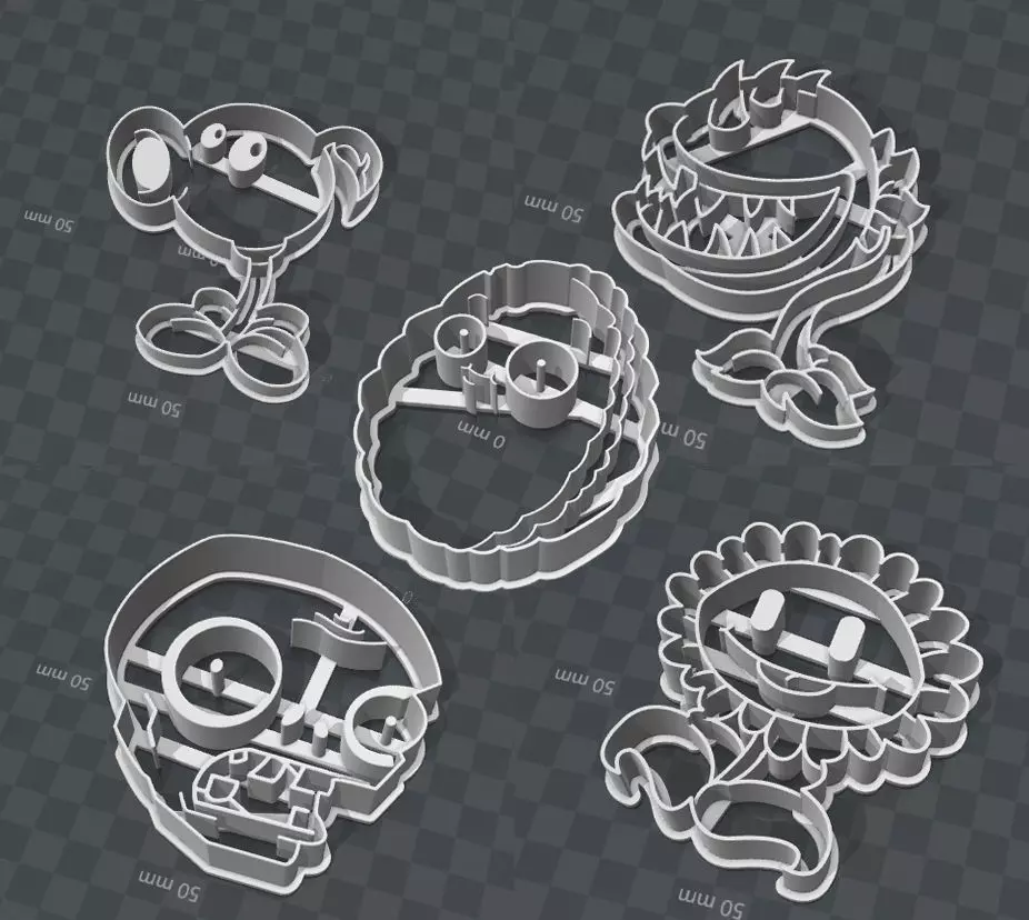 Plants Vs Zombies 5 Piece cookie cutters Kit Set 3D print model_0