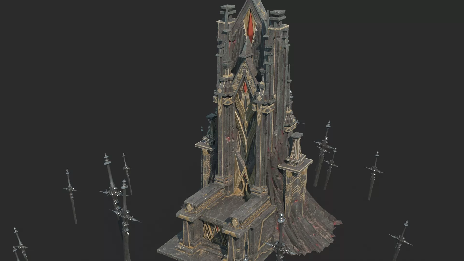 Ancient magical scene Hell Black Gold Throne 3D model