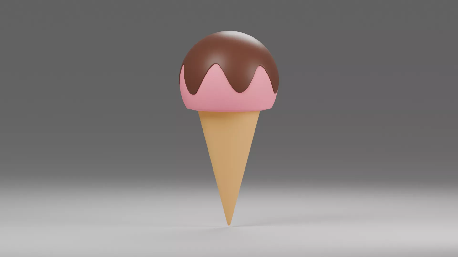 Ice cream ball with chocolate on top in waffle cone Low-poly 3D model