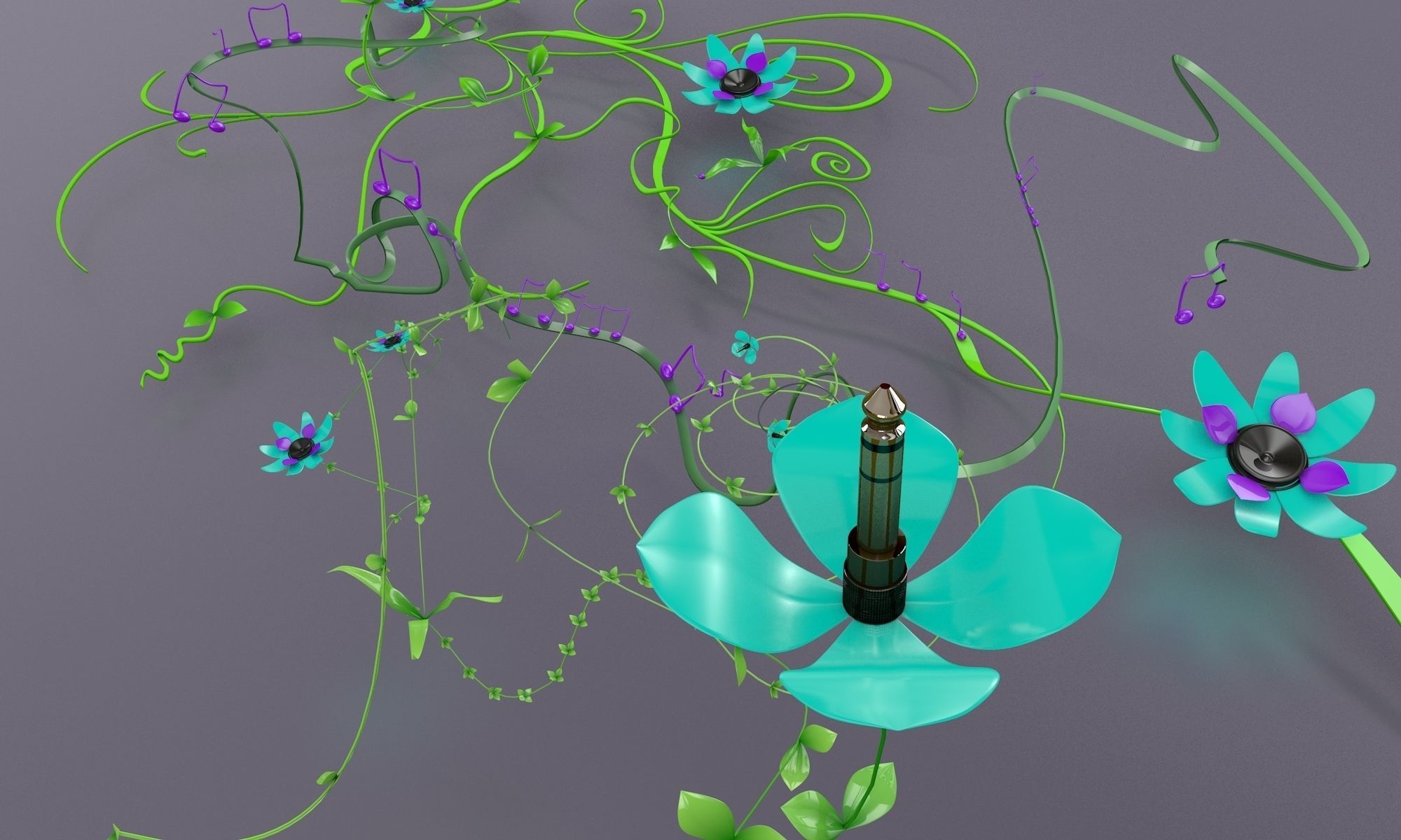 sound with flowers 3D model_1