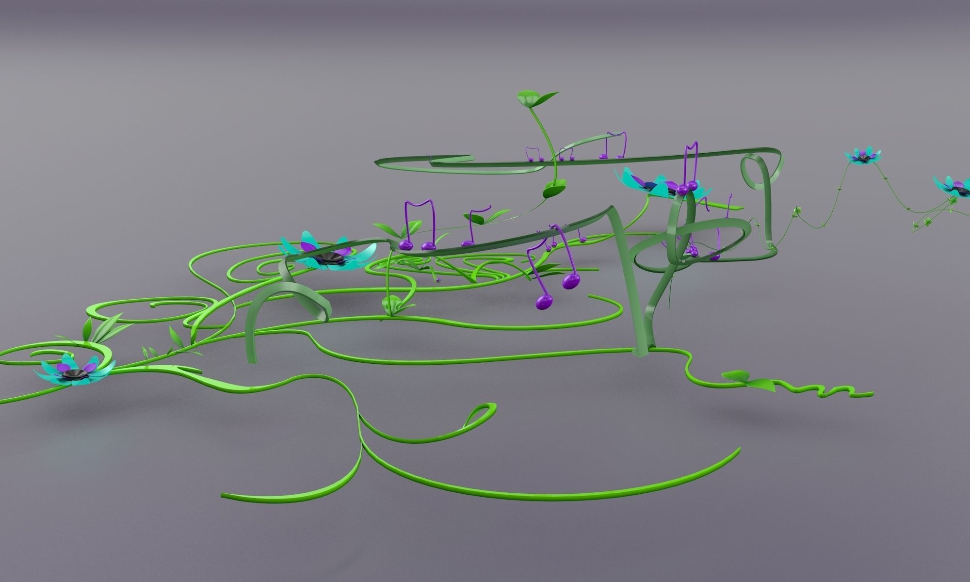 sound with flowers 3D model_2