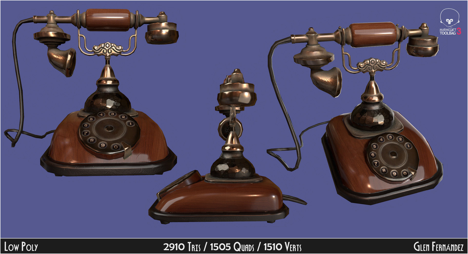 Antique Vintage Retro Phone Low-poly 3D model_1