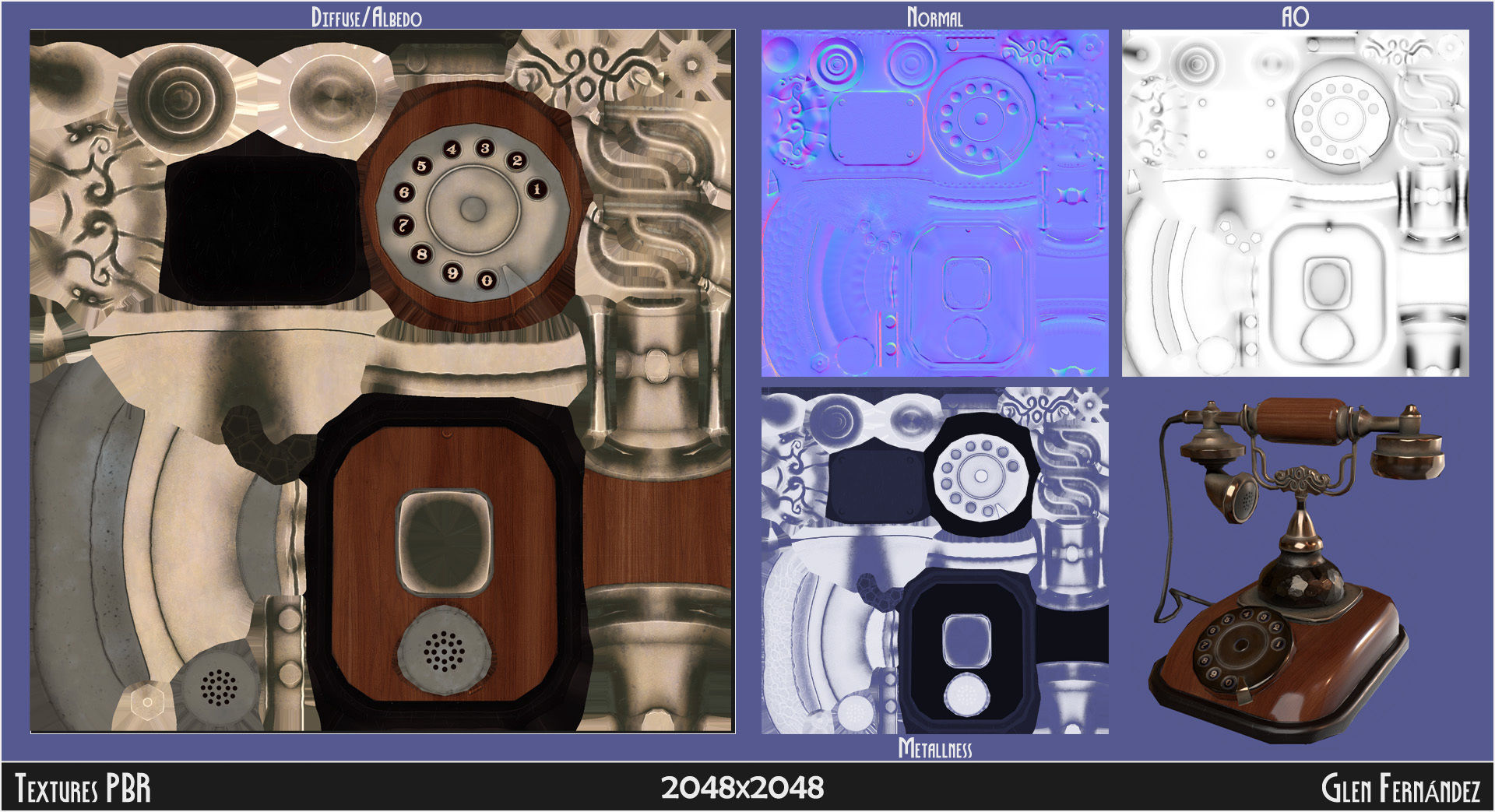 Antique Vintage Retro Phone Low-poly 3D model_3