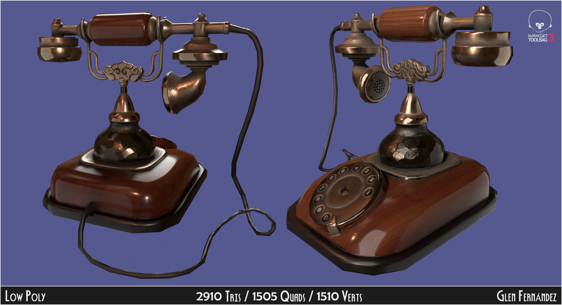 Antique Vintage Retro Phone Low-poly 3D model_2