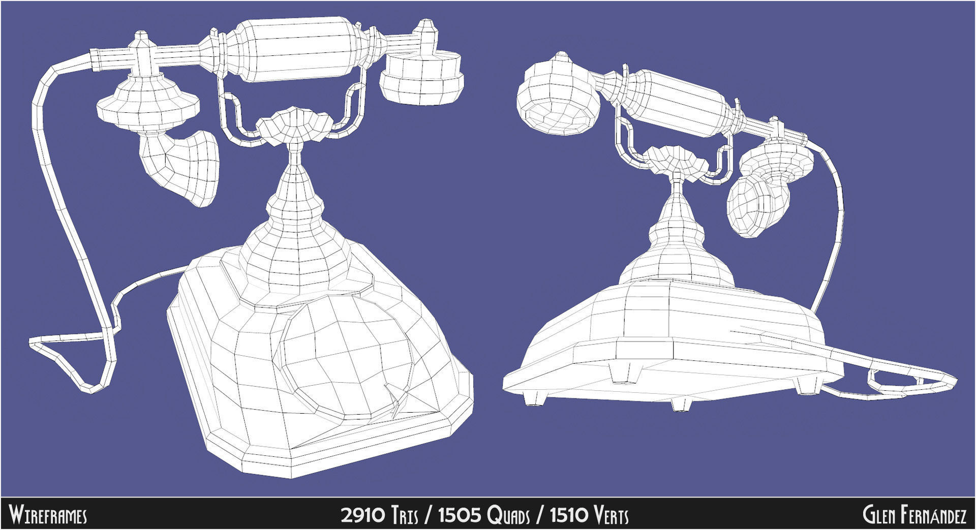 Antique Vintage Retro Phone Low-poly 3D model_4