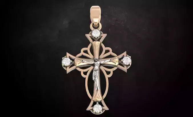 Cross gold pendant with diamonds