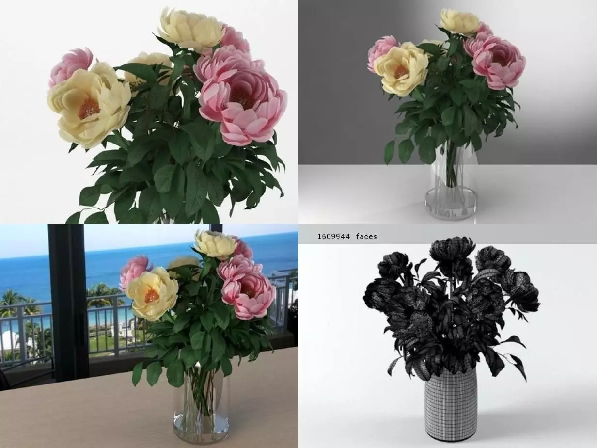 F peonies in vase 3D model_2