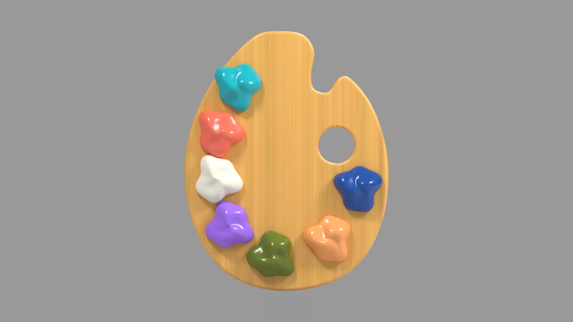 Wooden Paint Palette Low-poly 3D model