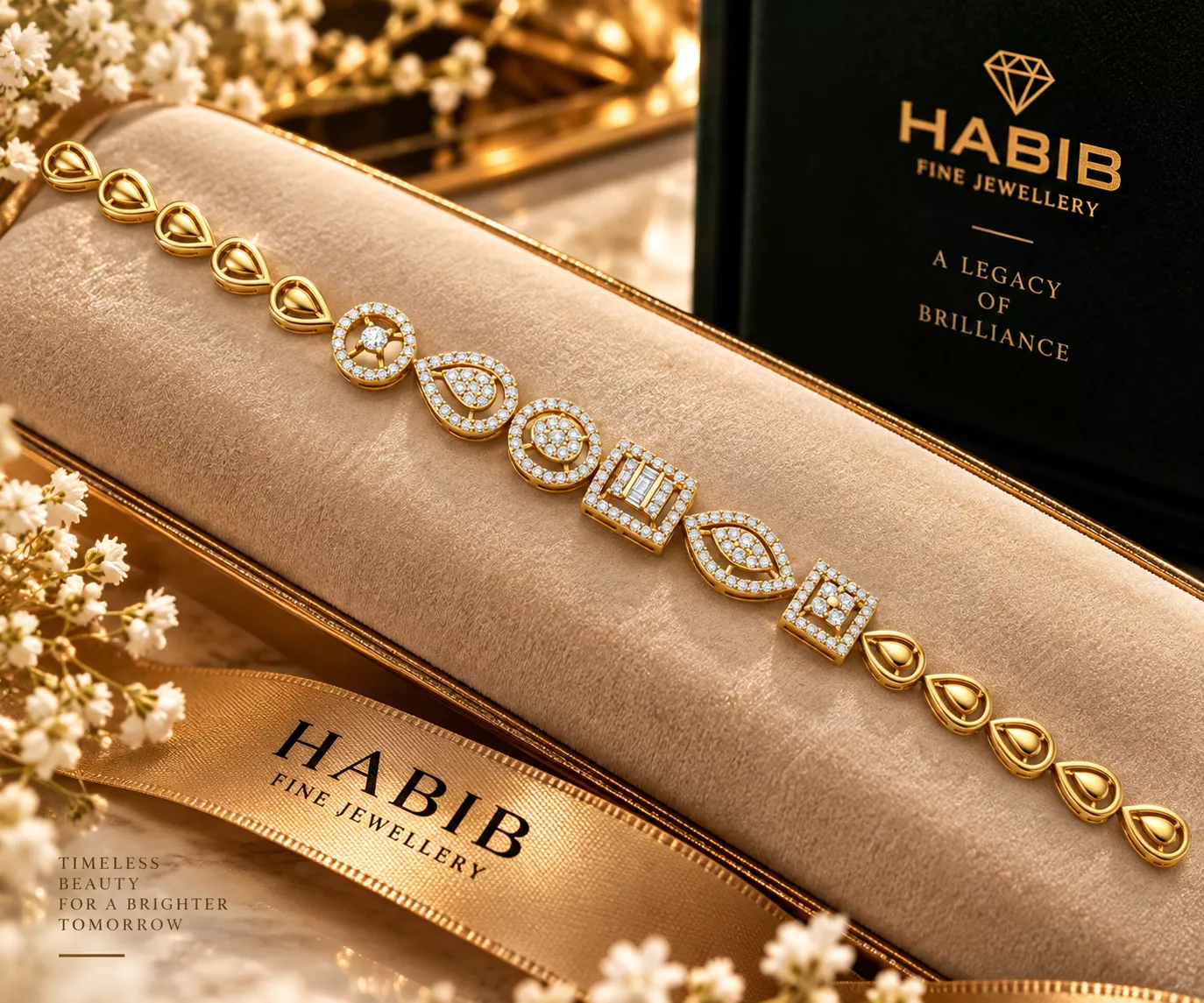 Diamond Link Bracelet CAD Design 14K Gold 3D print model