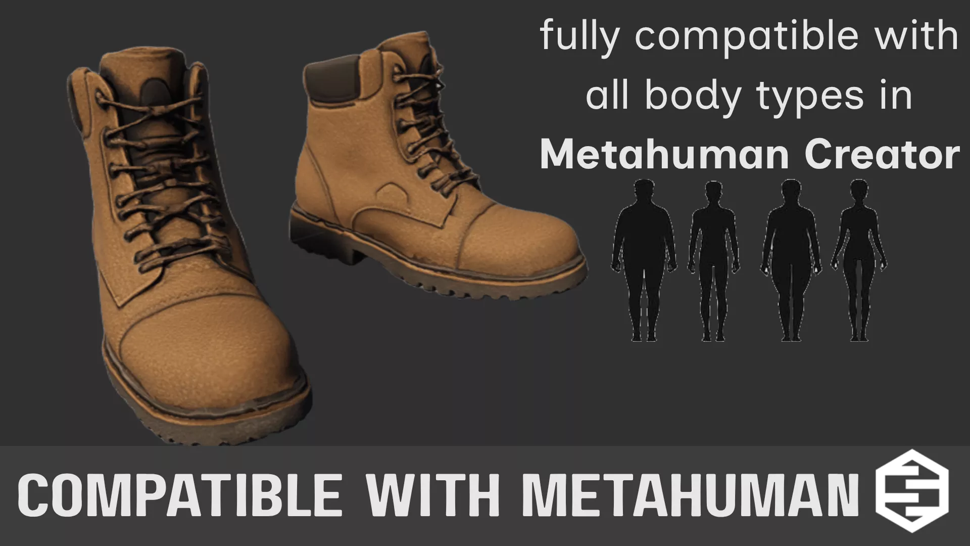 Tan Work Boots - MetaHuman Compatible Construction Boots Low-poly 3D model
