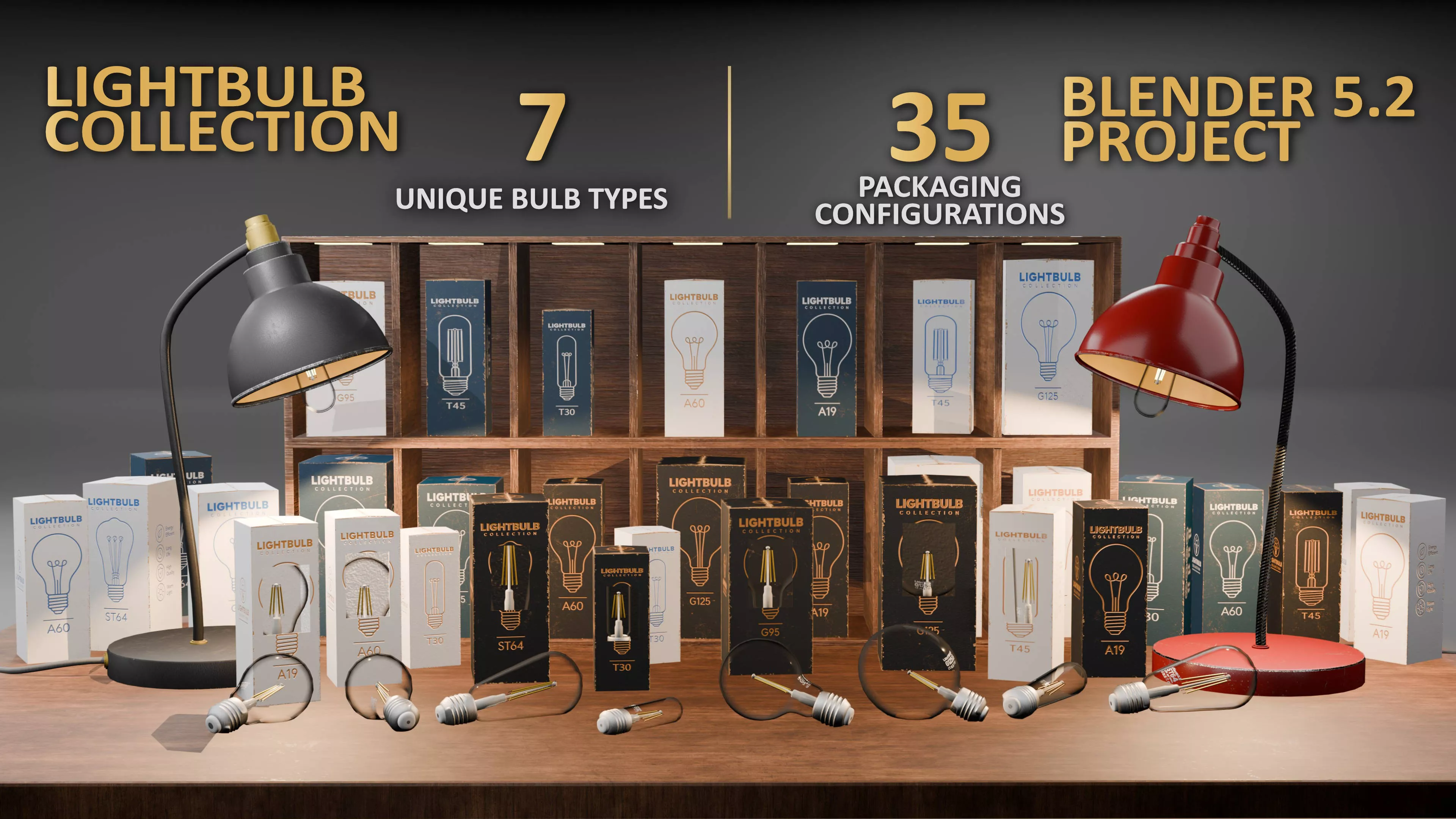 Light Bulb Collection 7 Bulb Types 35 Packaging Variants Blender 3D model