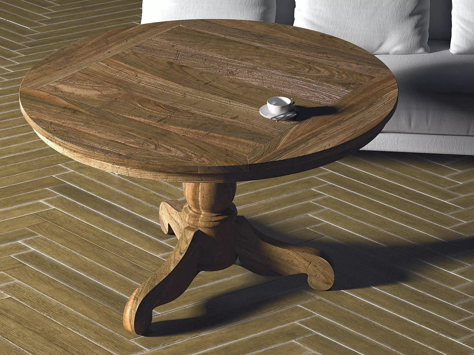 Woodstock round wooden table with four legs 3D model_2