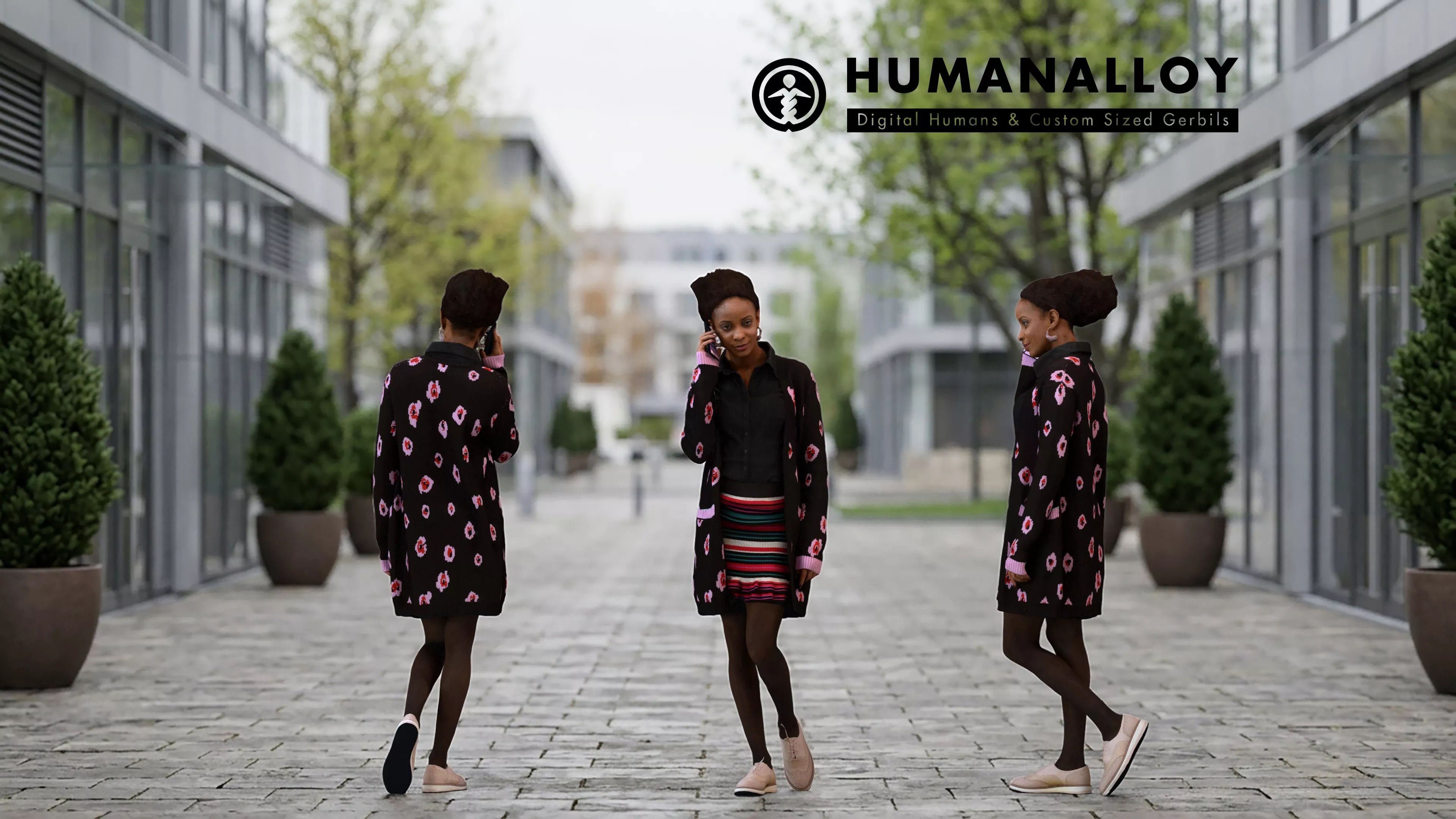 Adult Black woman walking while calling 3D model