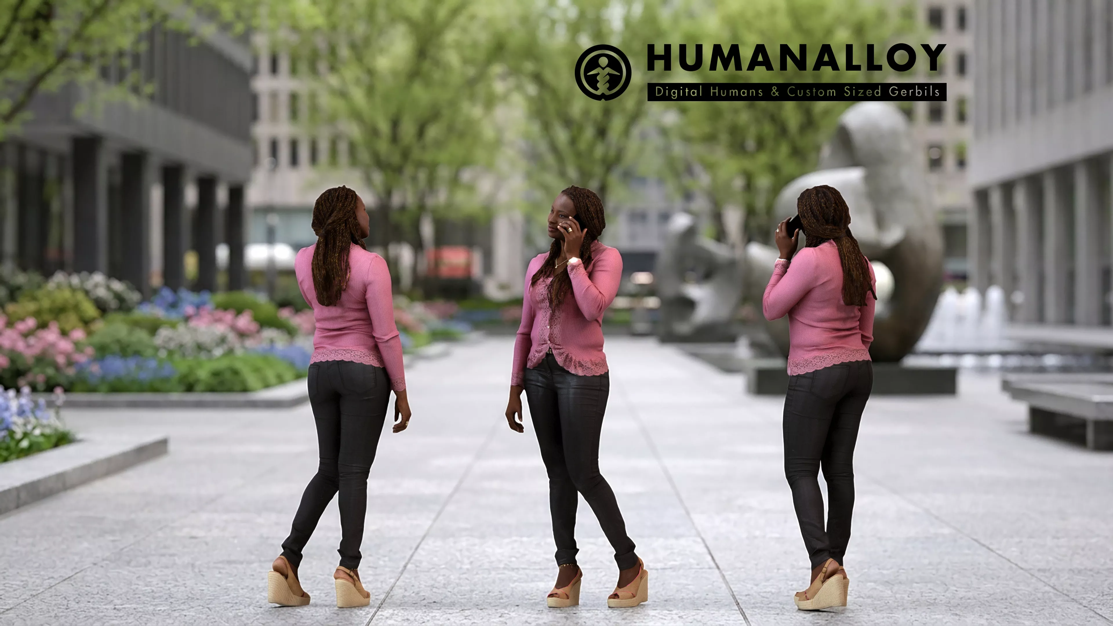 Adult Black woman calling on smartphone in autumn or spring 3D model