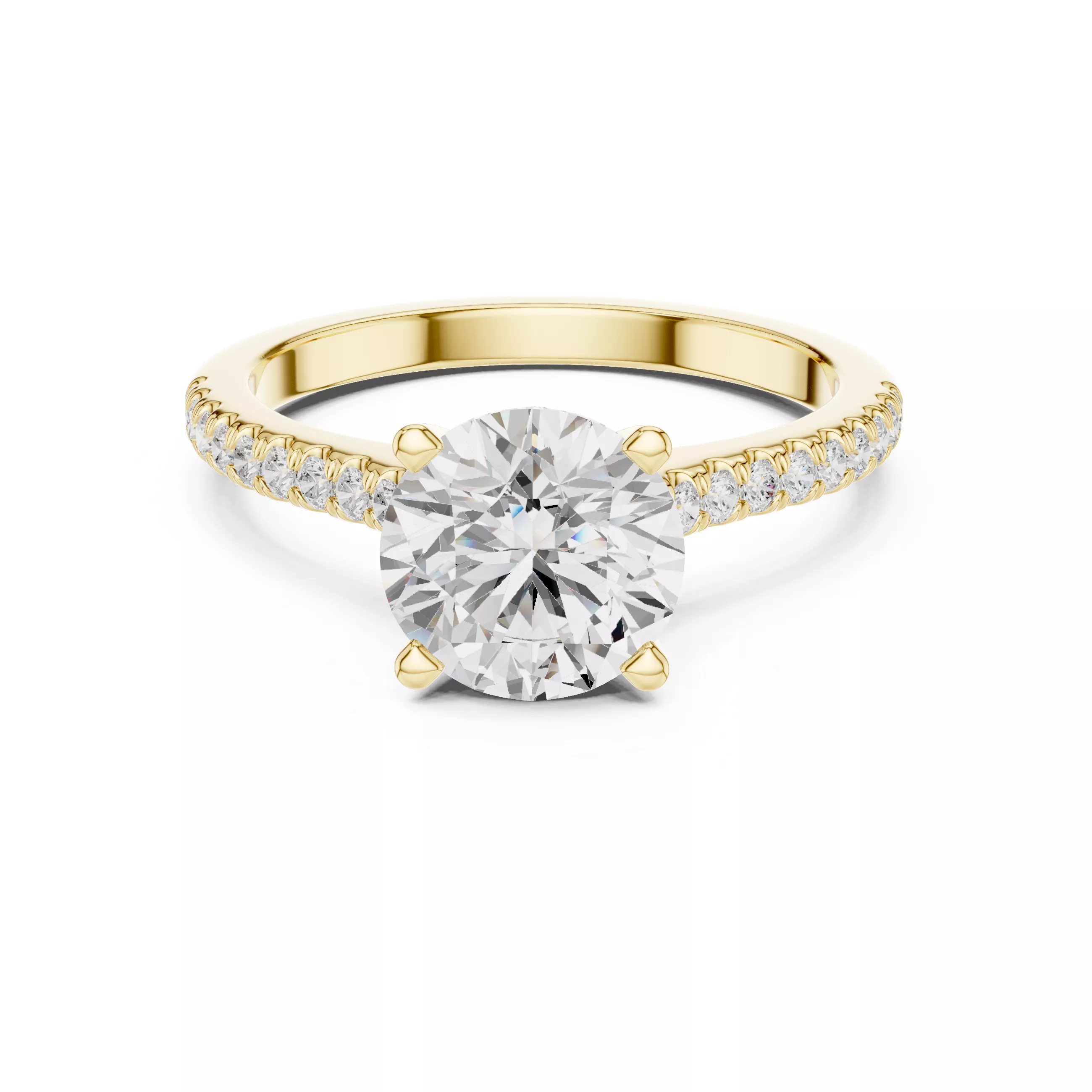 Round Cut Engagement Ring with Pave Band 3D Model 3D print model