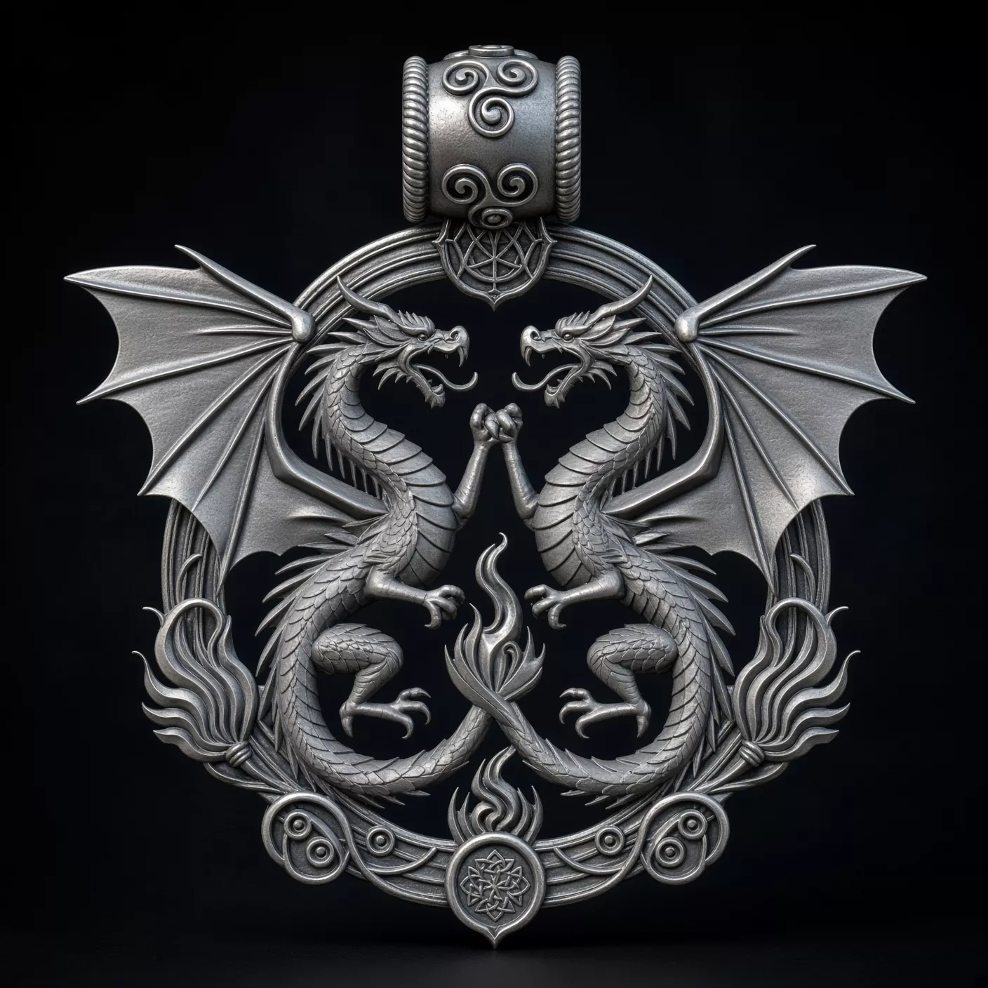 Twin Dragon Pendant Gothic Fantasy Winged Dragons 3D print model