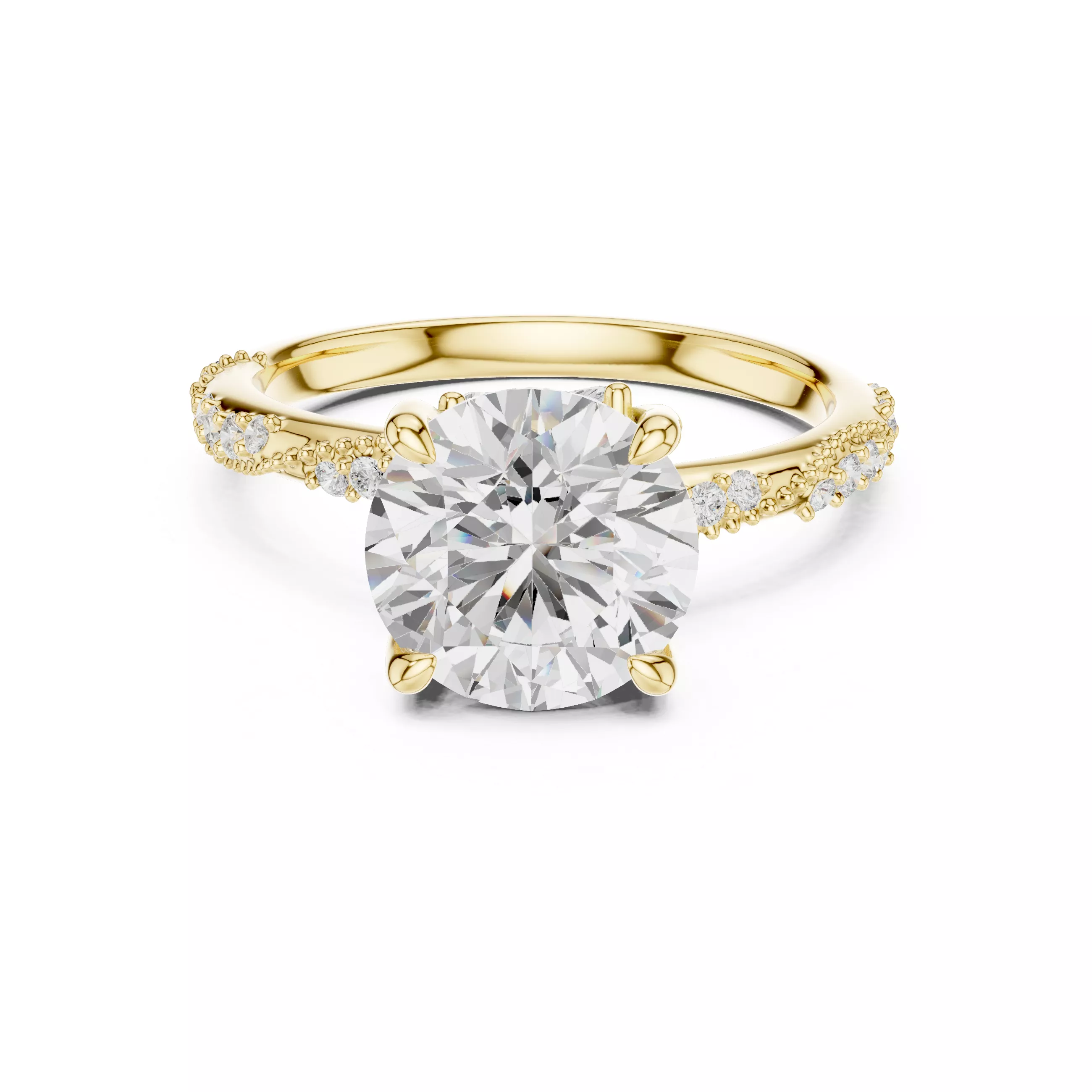 Round Cut Engagement Ring with Pave Band 3D Model 3D print model