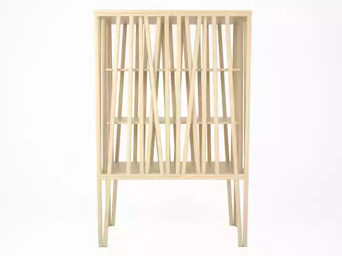 Mikado wooden bookcase made of strips of wood