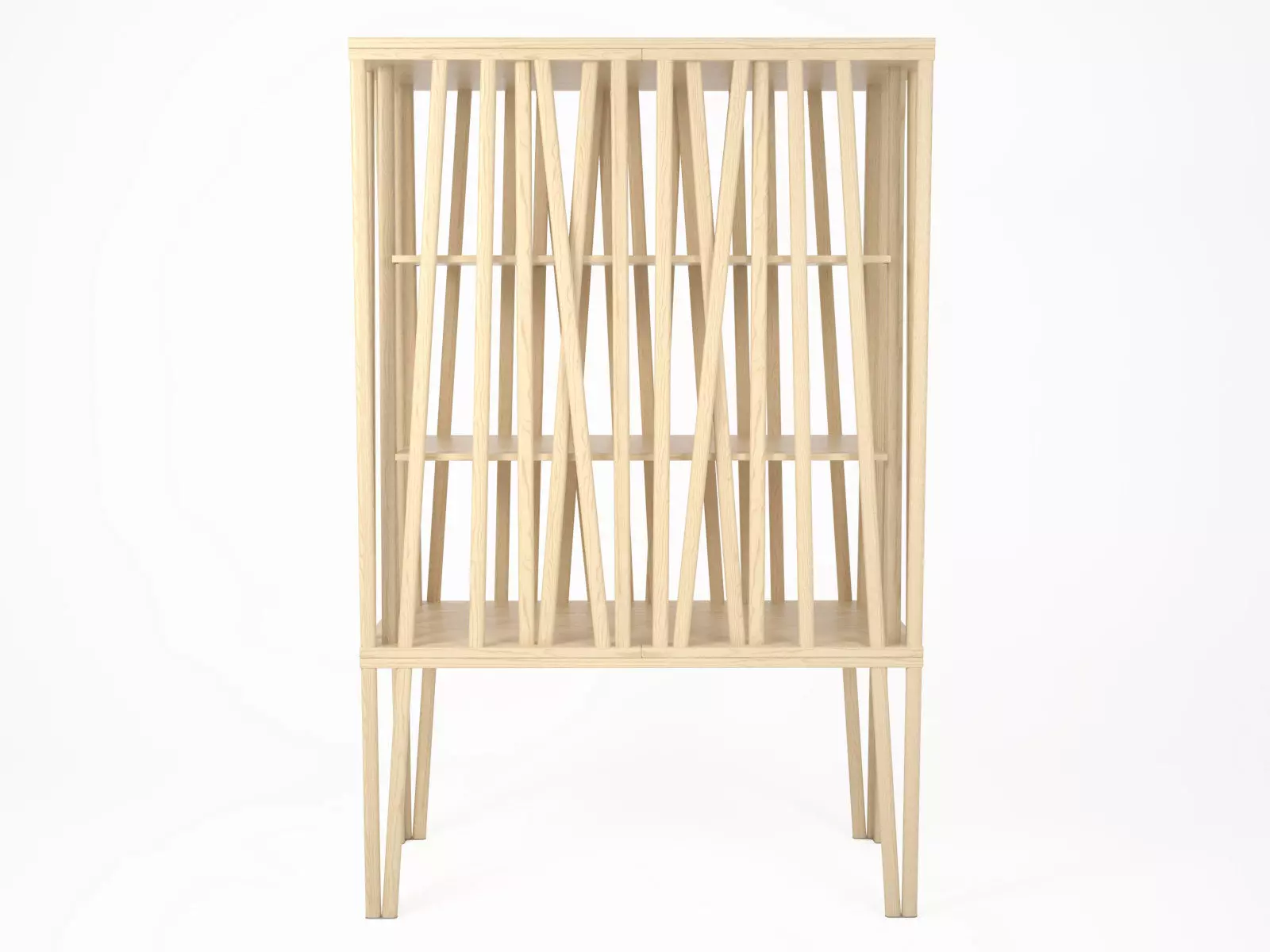 Mikado wooden bookcase made of strips of wood 3D model_1