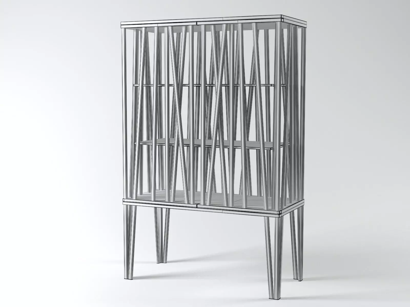 Mikado wooden bookcase made of strips of wood 3D model_8