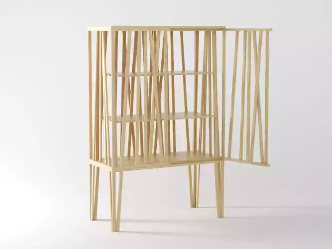 Mikado wooden bookcase made of strips of wood