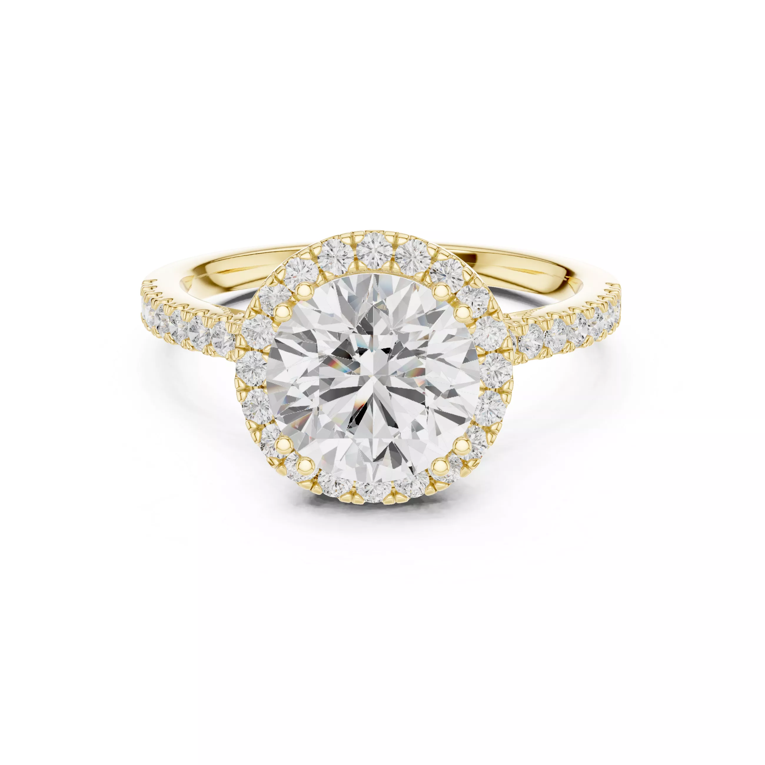 Round Cut Halo Engagement Ring with Pave Band 3D Model 3D print model