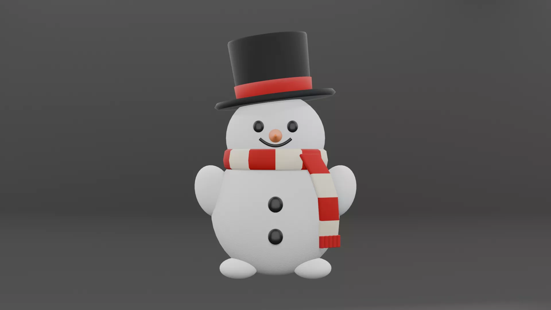 Snowman wearing top hat and scarf Low-poly 3D model
