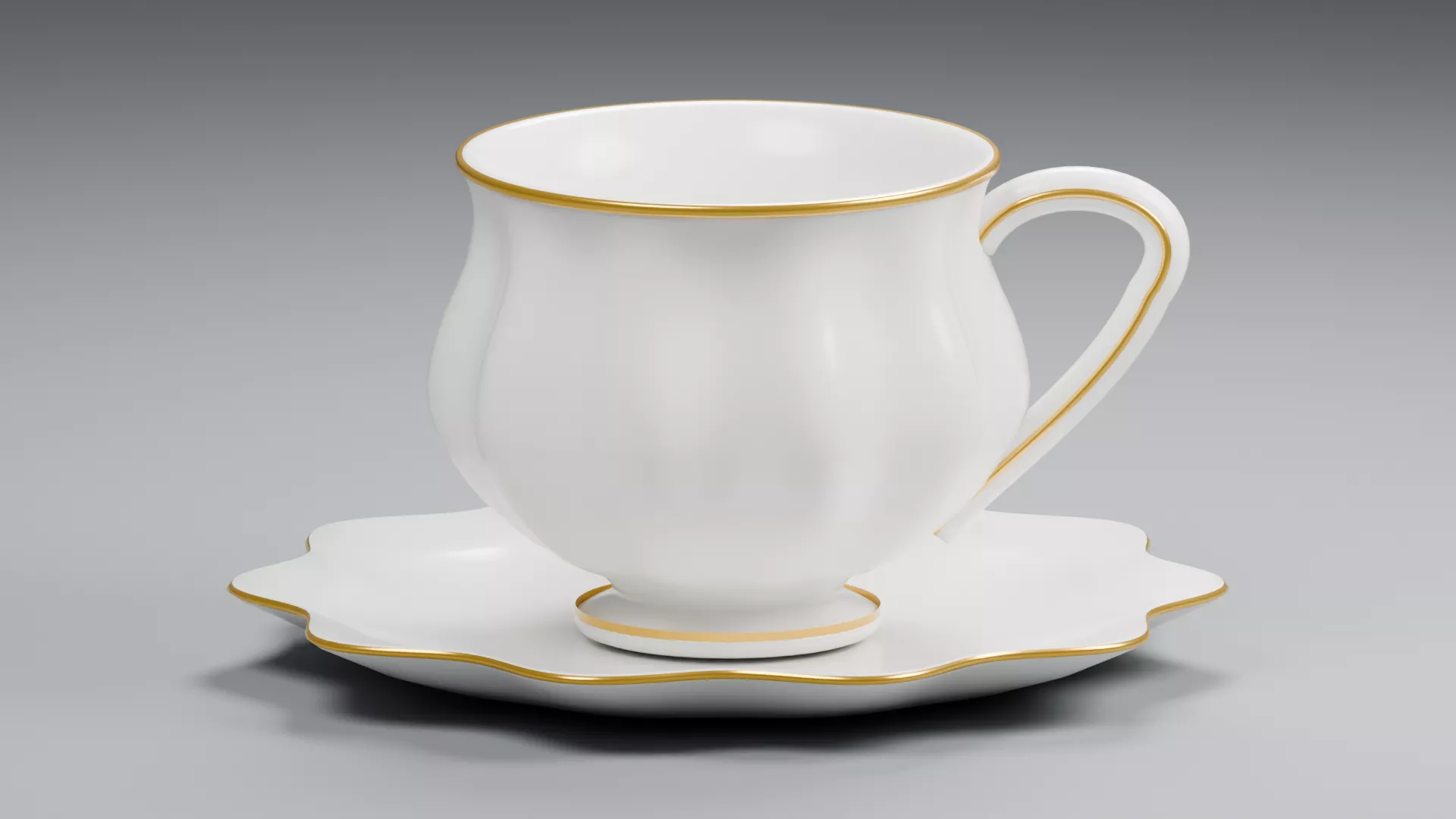White Porcelain Cup with Plate Low-poly 3D model