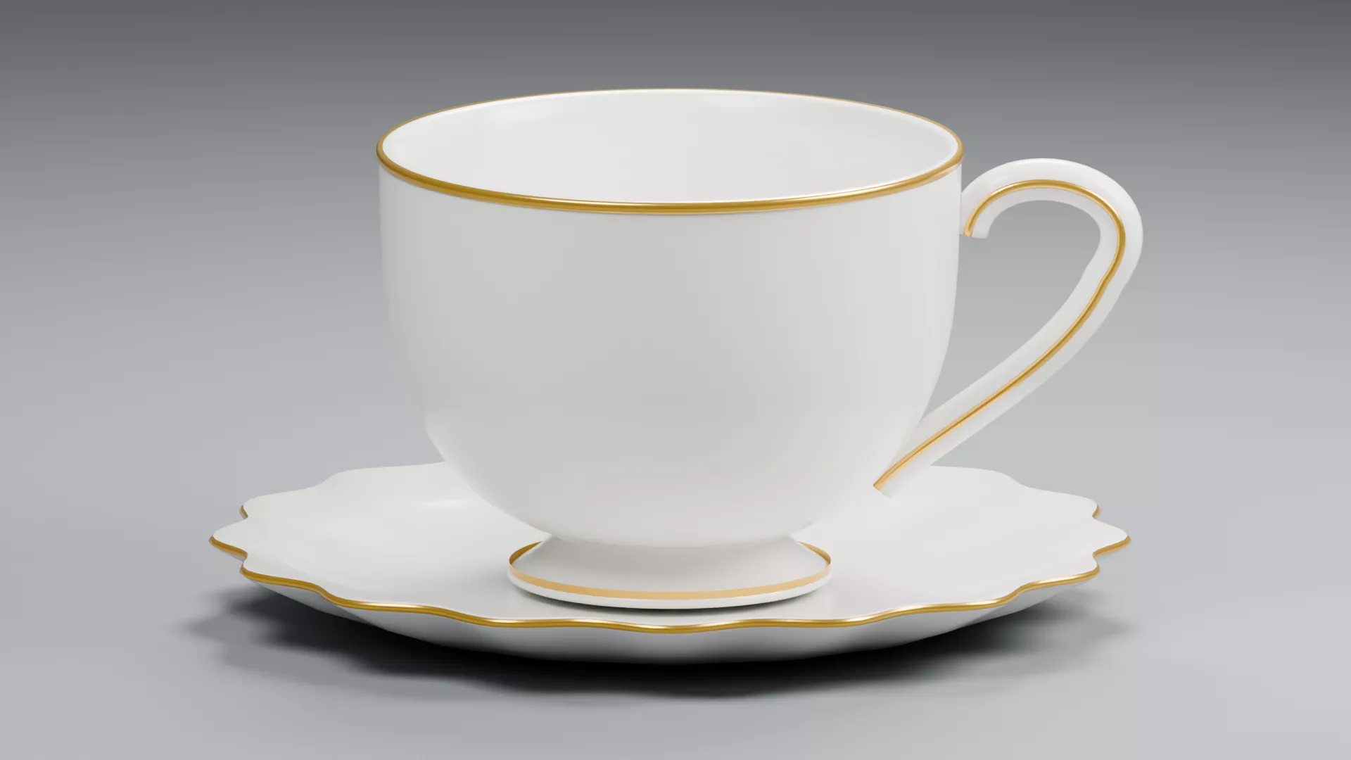 White Porcelain Cup with Plate Low-poly 3D model