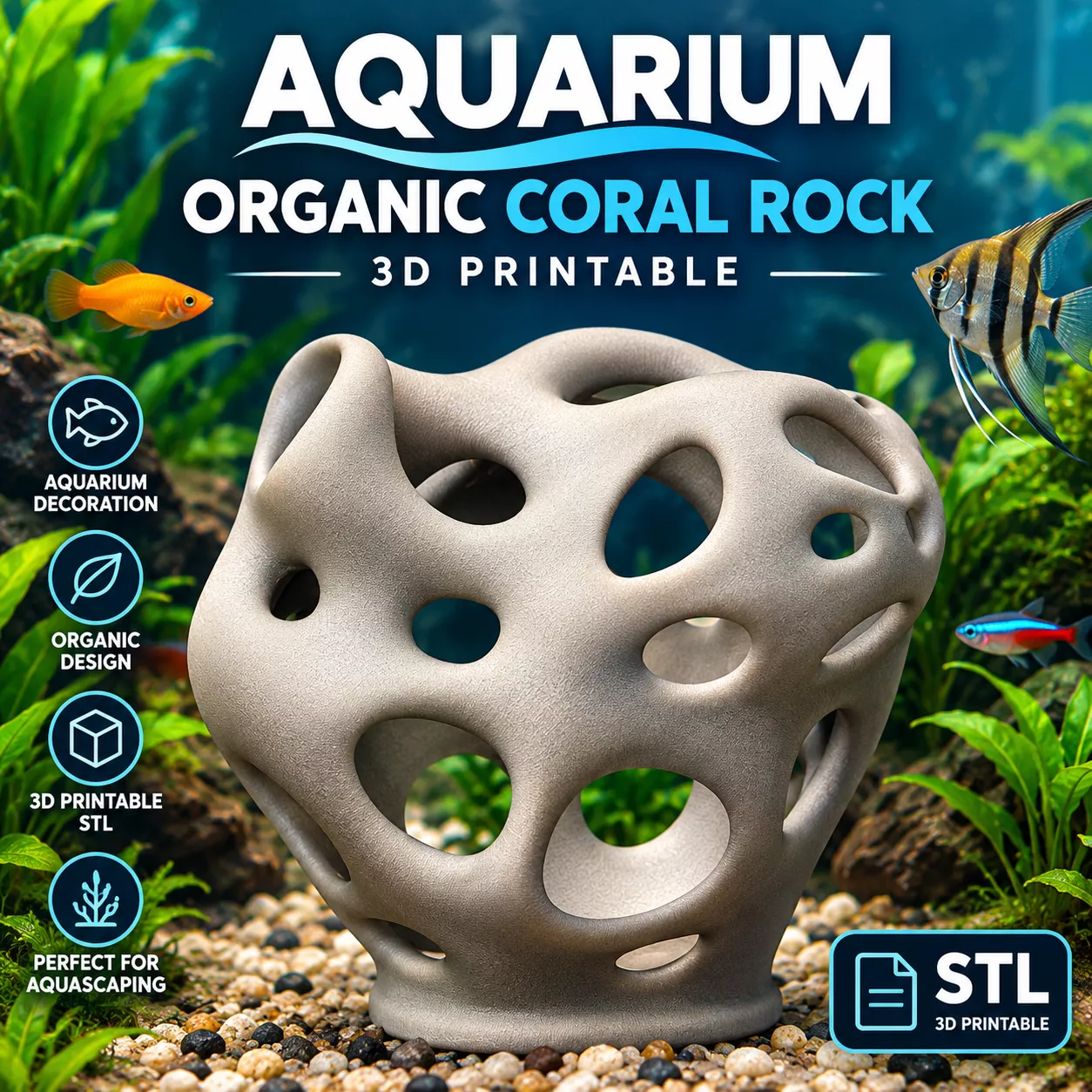 Organic Aquarium Coral Rock 3D Printable STL 3D print model