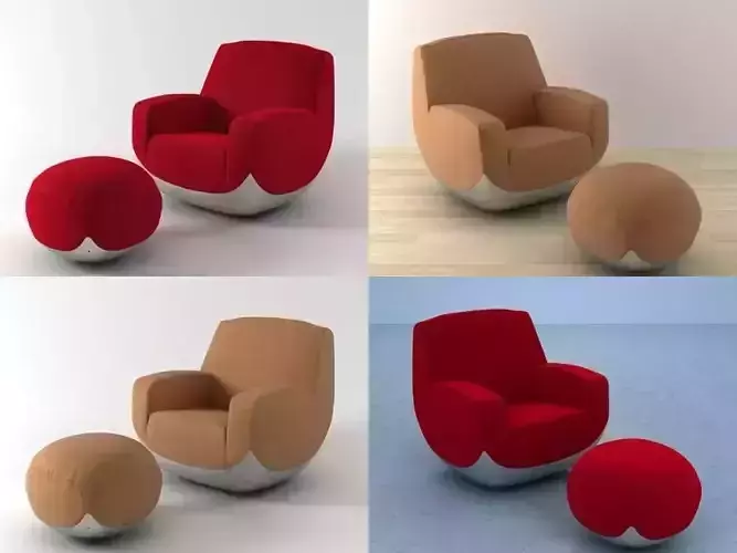 S four different chairs and ottoman 3D model