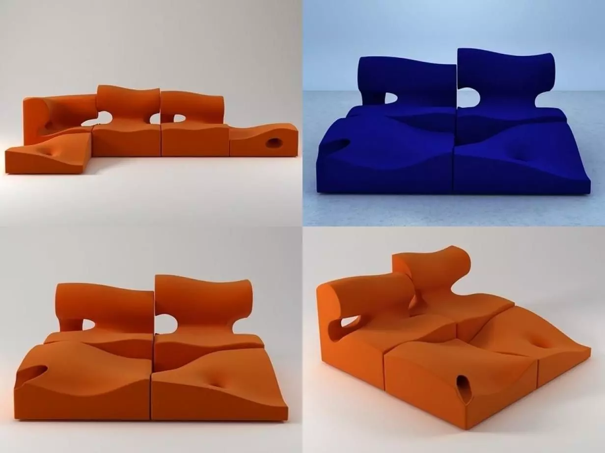 M set of orange and sofas 3D model_2