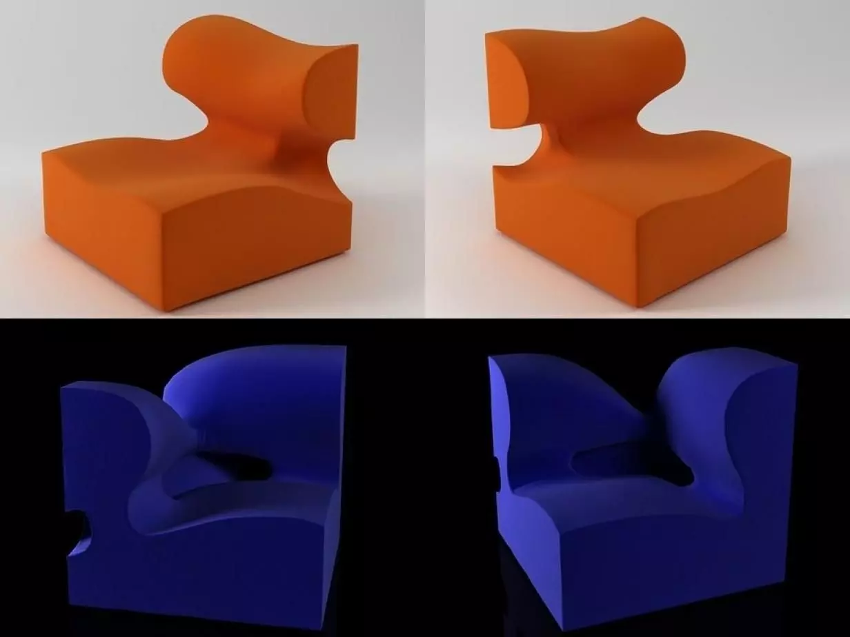 M set of orange and sofas 3D model_5