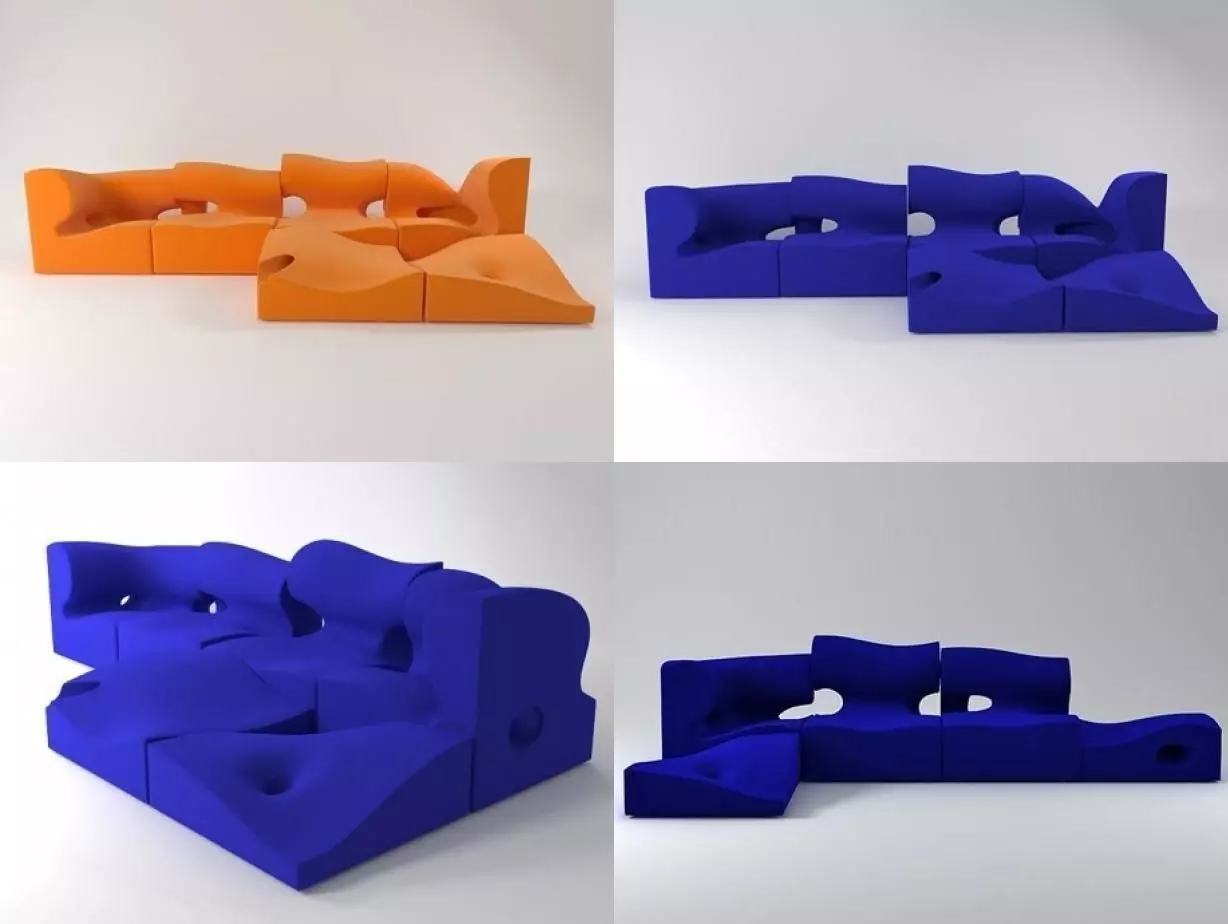 M set of orange and sofas 3D model_1