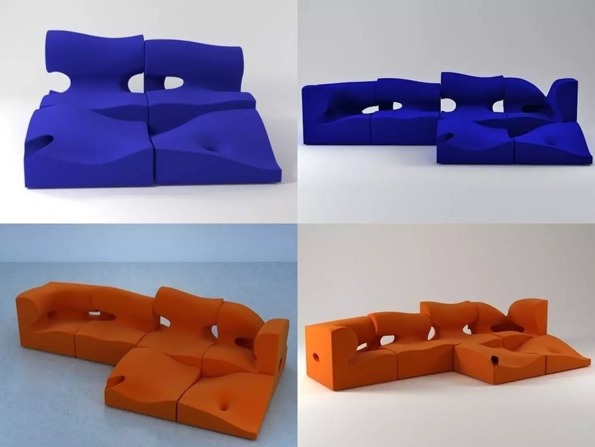 M set of orange and sofas 3D model_0