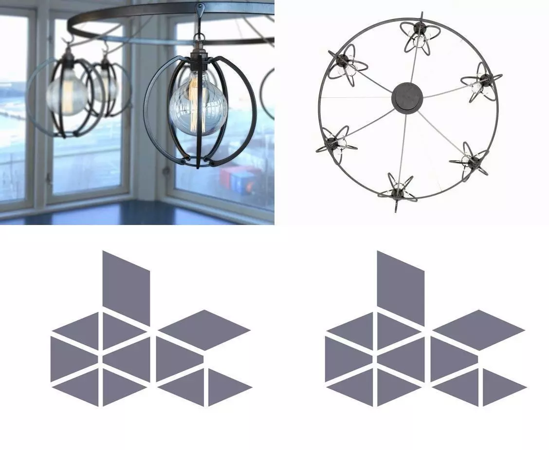 F C S C G C six light chandelier with glass globes 3D model_2