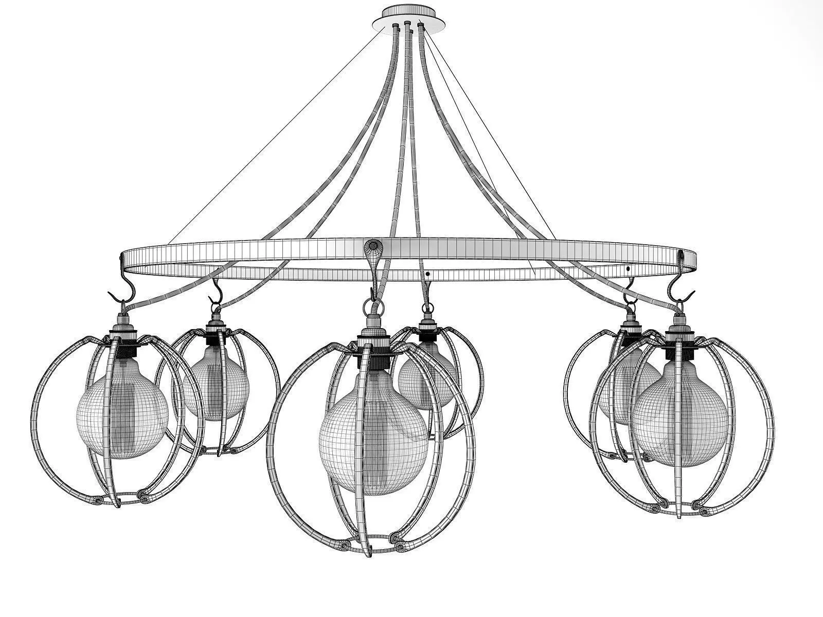 F C S C G C six light chandelier with glass globes 3D model_3