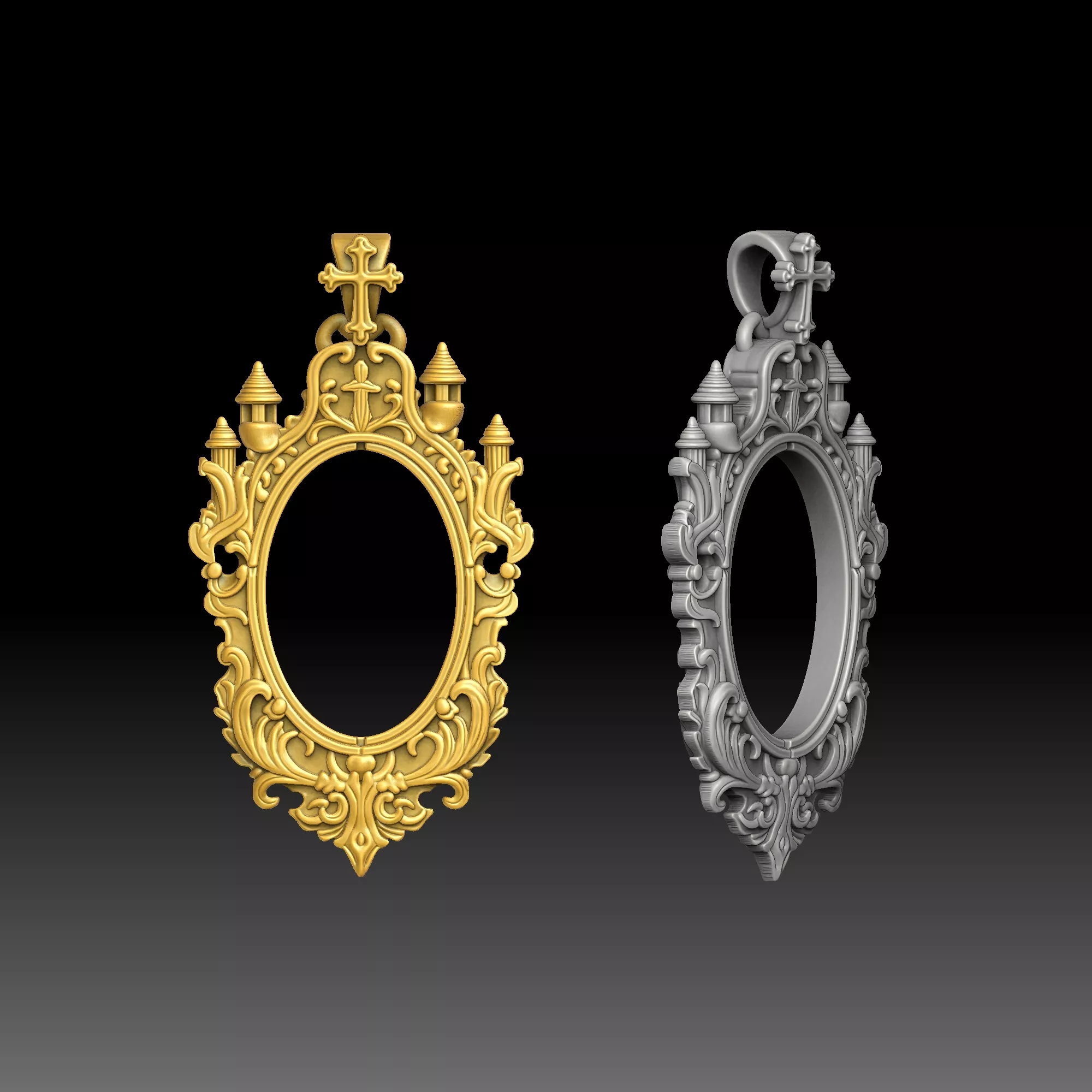 Luxury Gothic Ovals- one inch pendant 3D print model