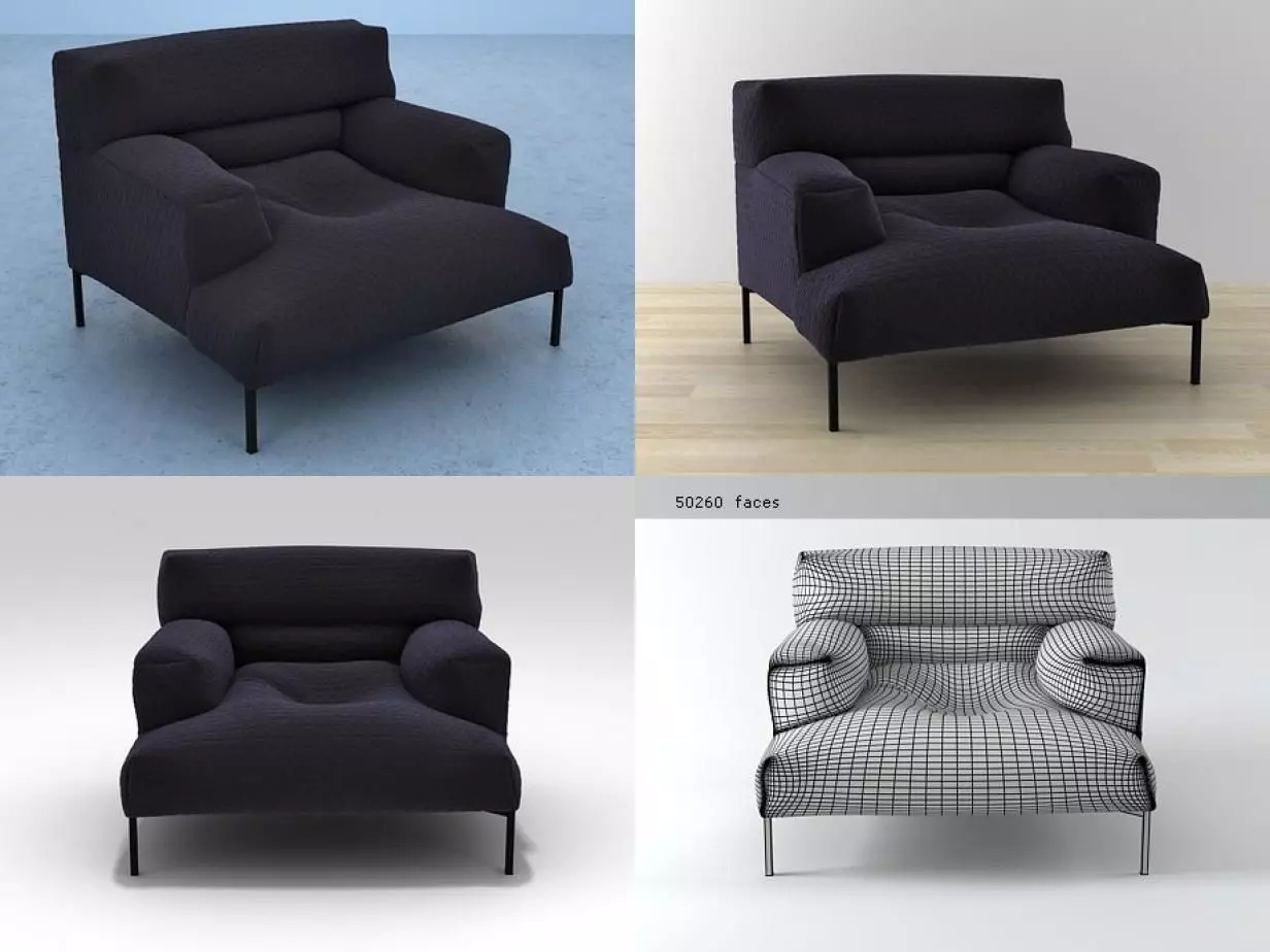 L B four chairs 3D model_1