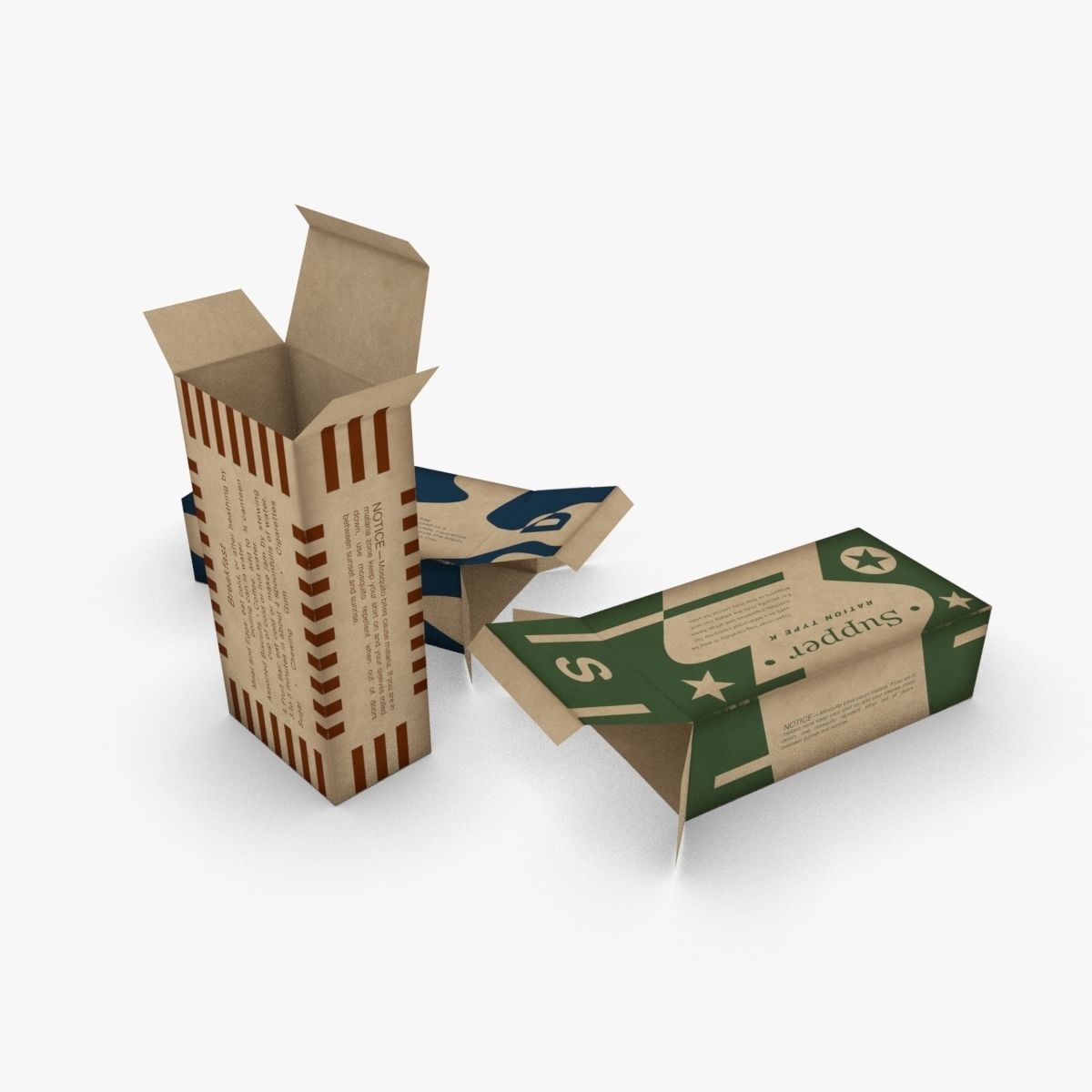 US K-Ration boxes End War WWII Low-poly 3D model_4