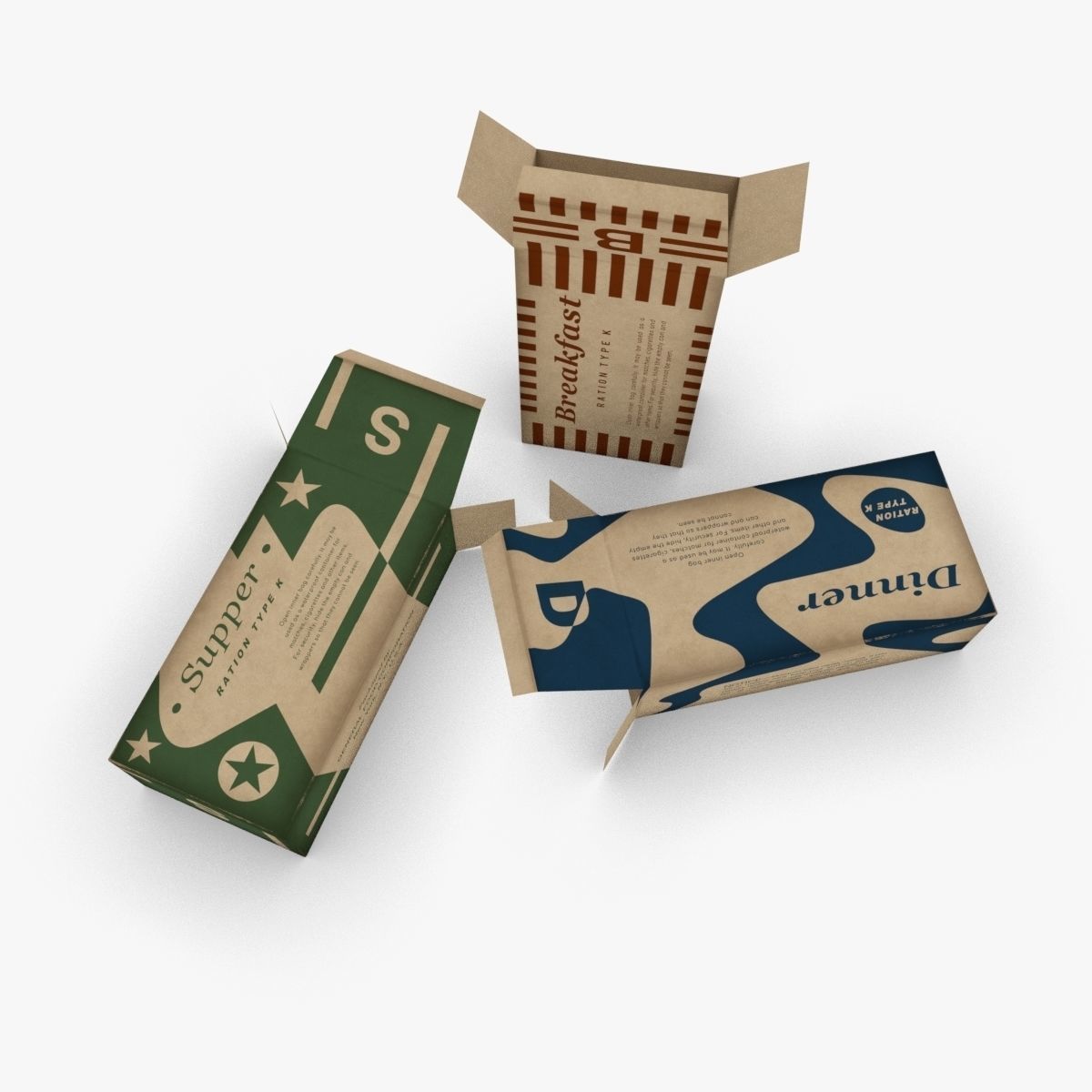 US K-Ration boxes End War WWII Low-poly 3D model_7