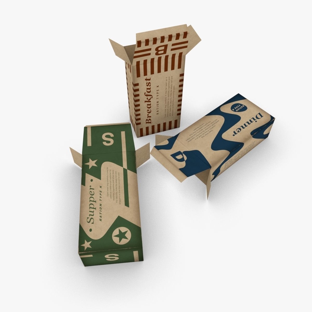 US K-Ration boxes End War WWII Low-poly 3D model_6