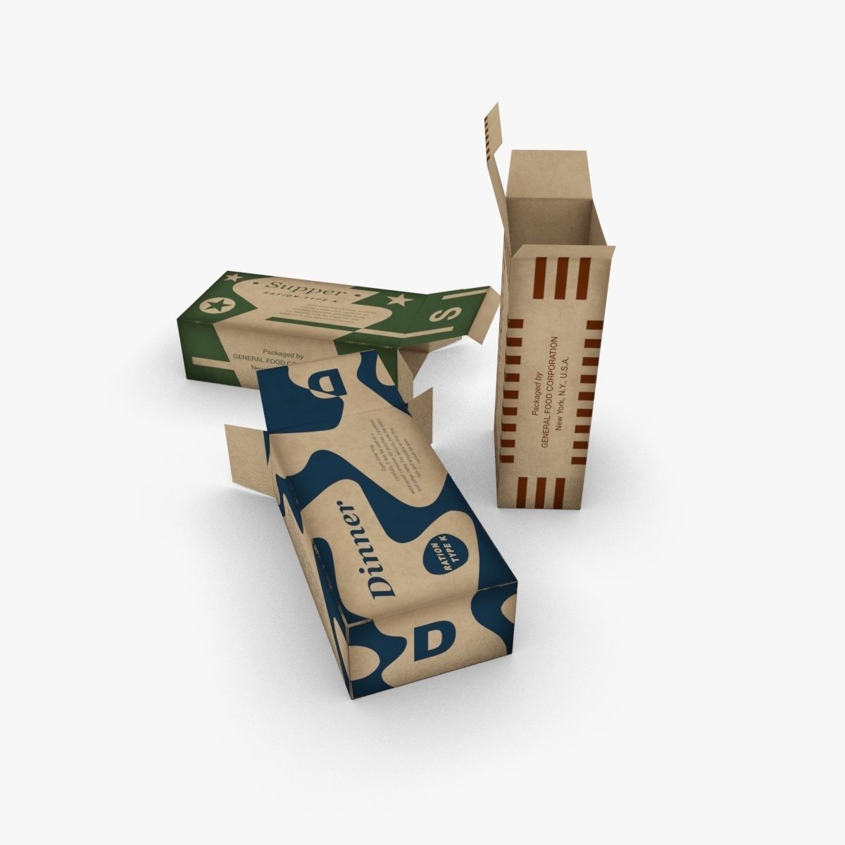 US K-Ration boxes End War WWII Low-poly 3D model_1