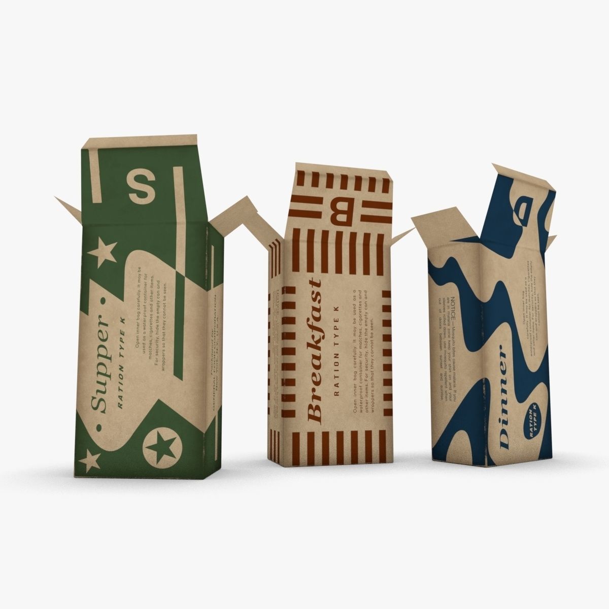 US K-Ration boxes End War WWII Low-poly 3D model_11