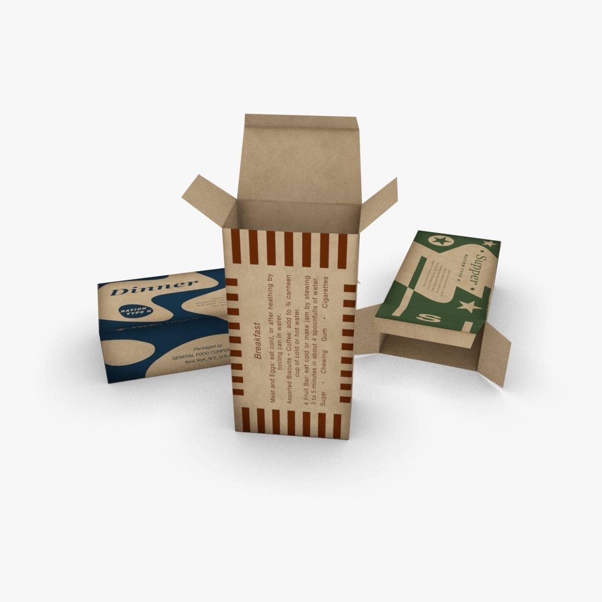 US K-Ration boxes End War WWII Low-poly 3D model_3