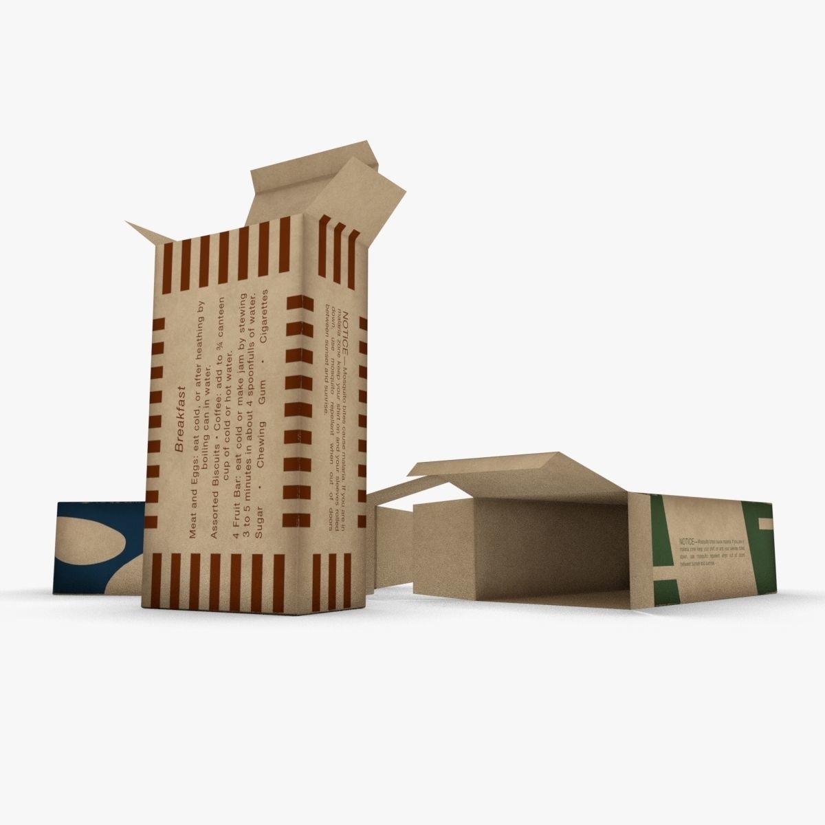 US K-Ration boxes End War WWII Low-poly 3D model_9